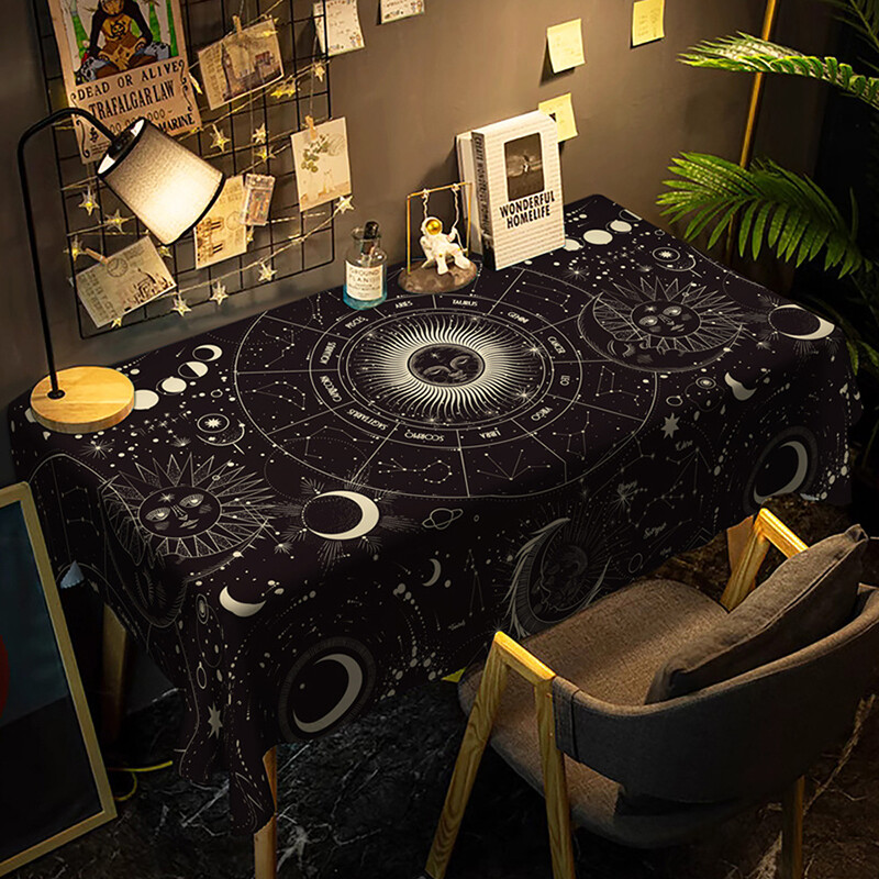 Лека луксозна покривка за маса с модерна марка за игра на маса ново слънце, звезда, луна, водоустойчива против изгаряне, черна масичка за кафе в скандинавски стил