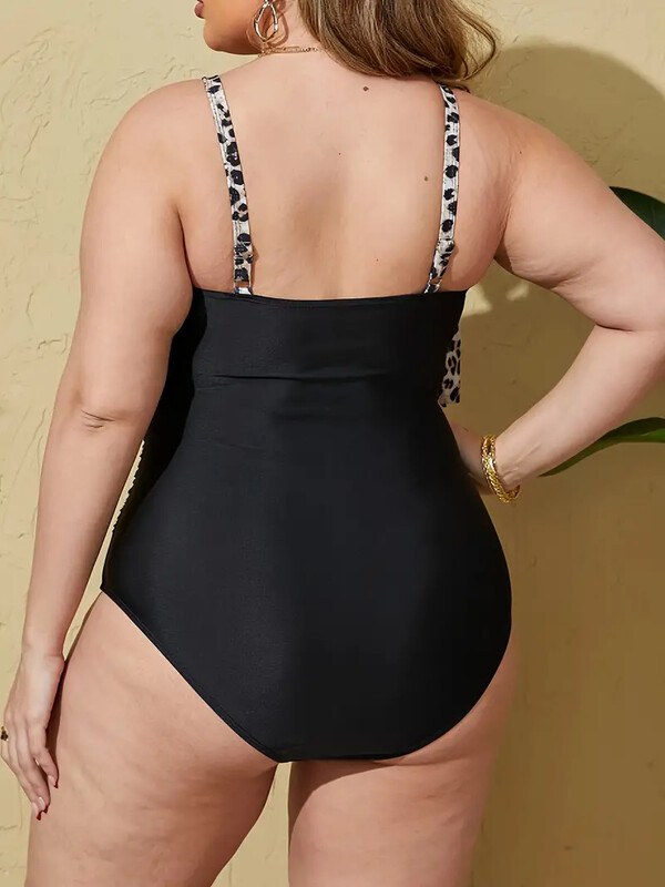 Европейска и американска външна търговия бански костюм с лотосови листа от една част с леопардов принт горещо продаван бански костюм консервативен голям размер бански женски фабрични директни продажби