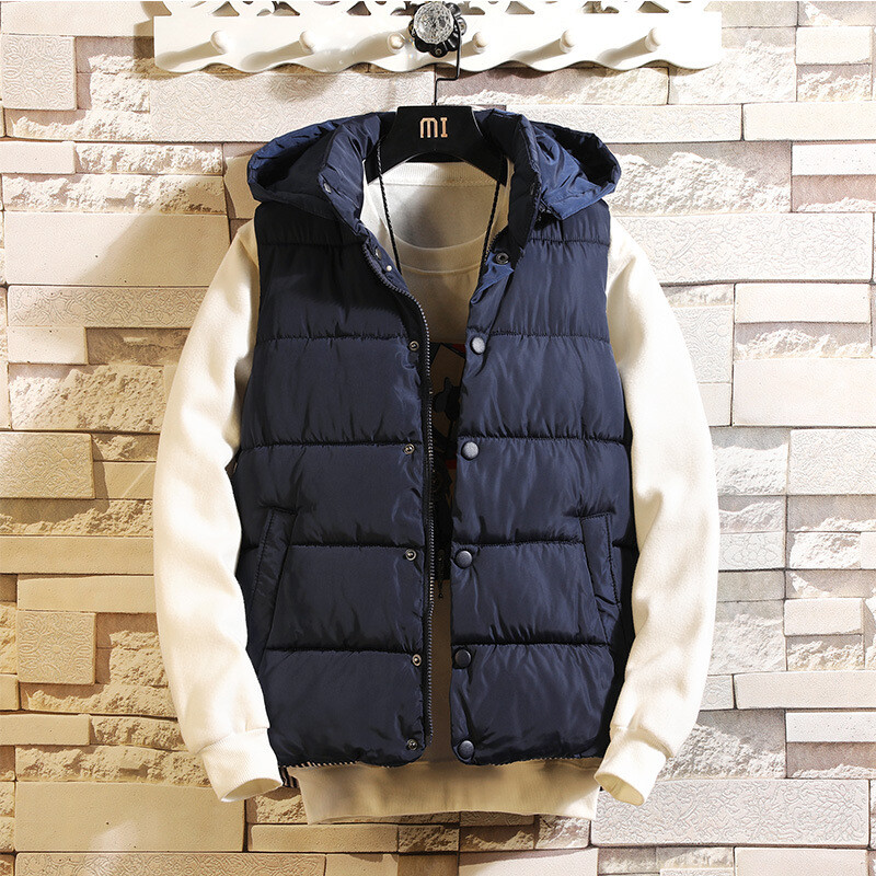 2023 m. nauja rudens ir žiemos medvilninė striukė liemenė vyriška liemenė viršutiniai drabužiai liemenė pora su gobtuvu vyriška vienspalvė striukė