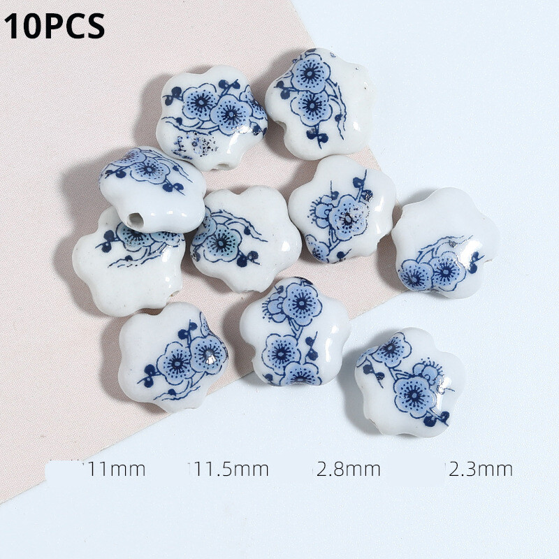 „Pasidaryk pats“ papuošalai gėlės mėlyni ir balti keraminiai karoliukai išmėtyti karoliukai Jingdezhen lipdukai specialios formos porcelianiniai karoliukai rankų darbo priedai medžiagos