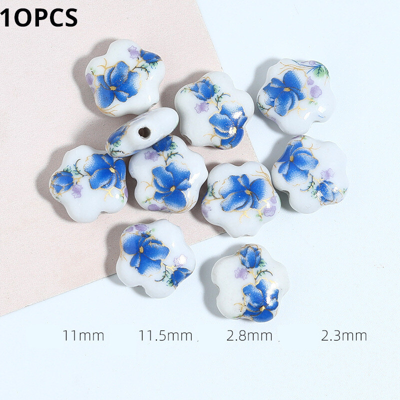 „Pasidaryk pats“ papuošalai gėlės mėlyni ir balti keraminiai karoliukai išmėtyti karoliukai Jingdezhen lipdukai specialios formos porcelianiniai karoliukai rankų darbo priedai medžiagos