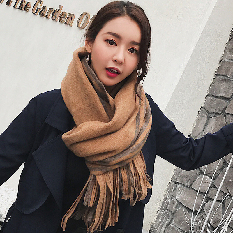 2018 есен и зима топъл дамски шал корейски дебел дълъг топъл шал с пискюл моден шал за врата