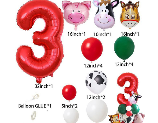 32-инчова дигитална животинска ферма тема крава петно ​​колона балон верига комплект за украса за детски рожден ден