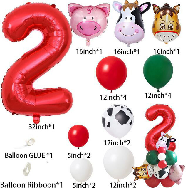 32-инчова дигитална животинска ферма тема крава петно ​​колона балон верига комплект за украса за детски рожден ден