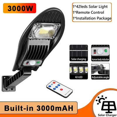 Uzlabota 168LED saules ielu apgaismojuma āra ūdensnecaurlaidīga gaismas diode dārza sienas lampai, regulējama leņķa saules spuldze, iebūvēta 10000mAH karsta