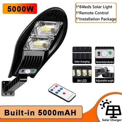 Uzlabota 168LED saules ielu apgaismojuma āra ūdensnecaurlaidīga gaismas diode dārza sienas lampai, regulējama leņķa saules spuldze, iebūvēta 10000mAH karsta