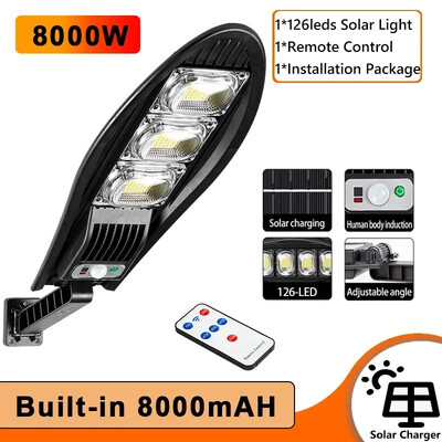 Uzlabota 168LED saules ielu apgaismojuma āra ūdensnecaurlaidīga gaismas diode dārza sienas lampai, regulējama leņķa saules spuldze, iebūvēta 10000mAH karsta