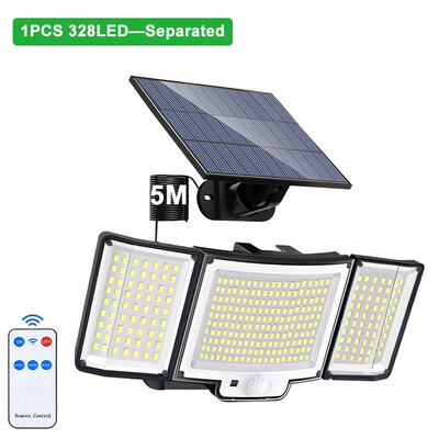 Napelemes lámpák kültéri 348LED 3 fejes vízálló napenergiával működő biztonsági árvízi lámpák mozgásérzékelős kültéri lámpák kertbe