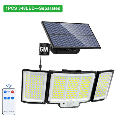Napelemes lámpák kültéri 348LED 3 fejes vízálló napenergiával működő biztonsági árvízi lámpák mozgásérzékelős kültéri lámpák kertbe