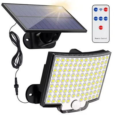 Szuper fényes, 106 LED-es napelemes osztott fali lámpa 3 üzemmódú vízálló mozgásérzékelős lámpák napelemes lámpa kerti teraszhoz, garázs hátsó udvarhoz
