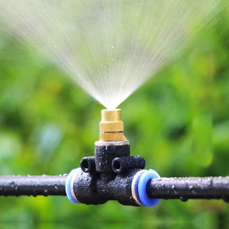 10 комплекта регулируеми комплекти за пулверизиране на медна пръскачка 8 мм дюзи с OD + T конектори за устройства за мъгла за поливане на растения