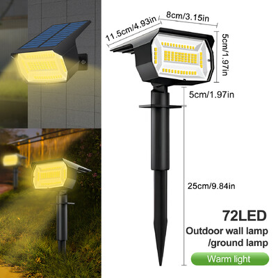 72/68 LED-es napelemes tájlámpák kültéri IP65 vízálló napelemes lámpával 3 módú napelemes kerti spotlámpával az udvari füves sétányhoz