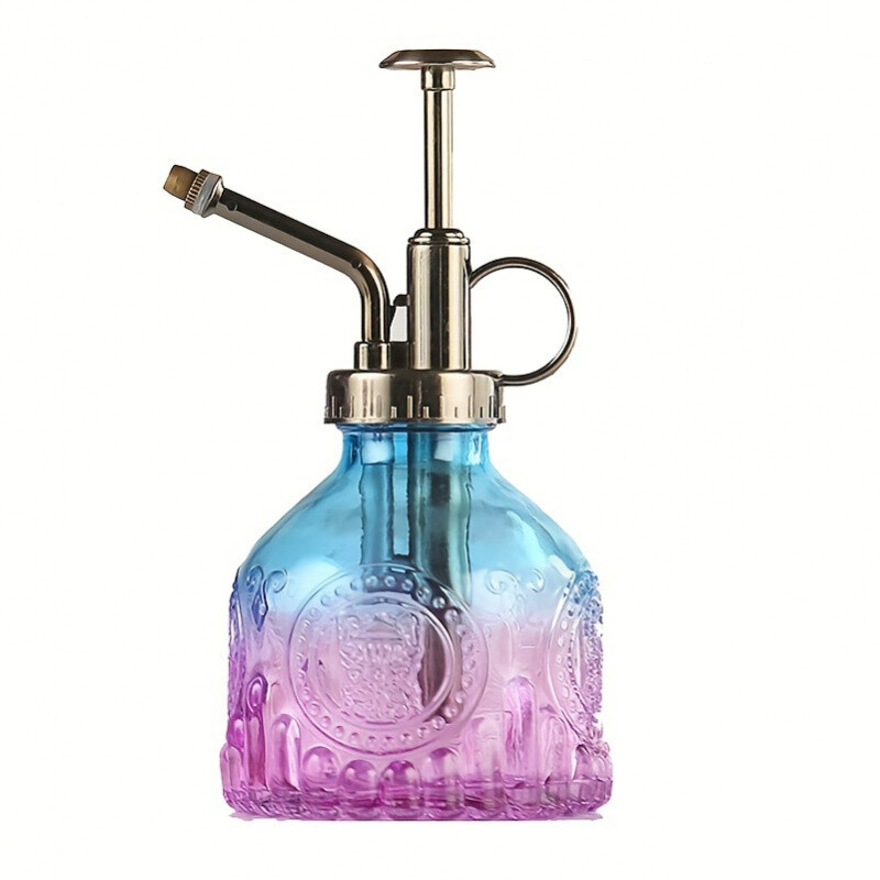 1 бр. Стъклена спрей бутилка за поливане, Винтидж бронзова пластмасова горна помпа Лейка Стъклена резервна бутилка Растение Мистър, За стайни растения,