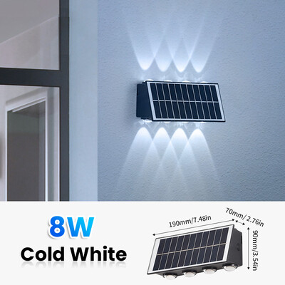 LED-es napelemes spotlámpák kültéri fali lámpák vízálló 8W-os kerti dekorációs lámpák felfelé és lefelé világítás az udvari tornáchoz, erkély kerthez