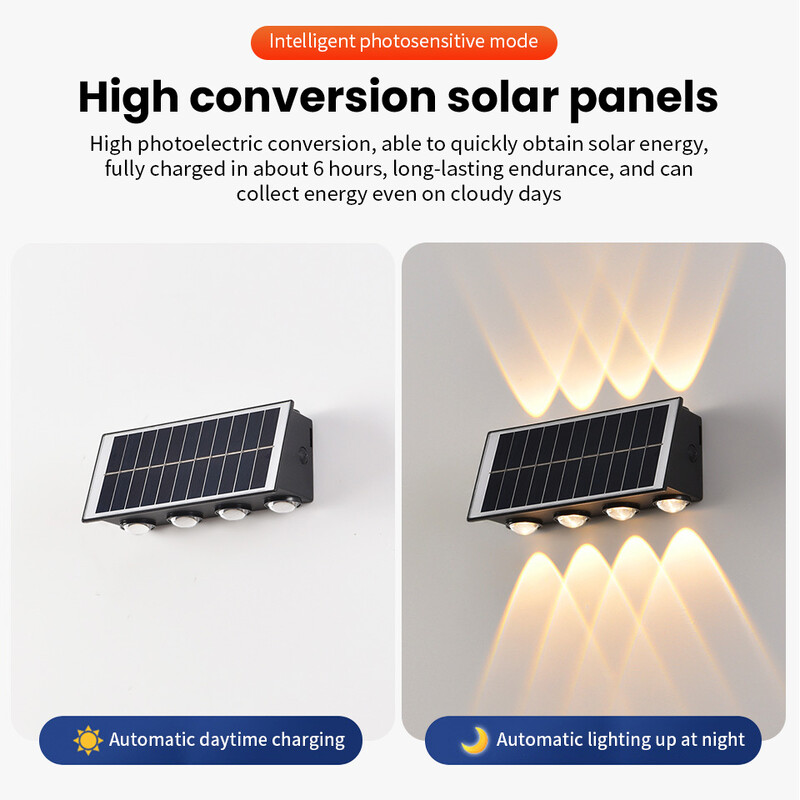 LED соларни прожектори Външни стенни лампи Водоустойчиви 8 W градински декор Лампи нагоре и надолу Осветление за двор, веранда, балкон, градина