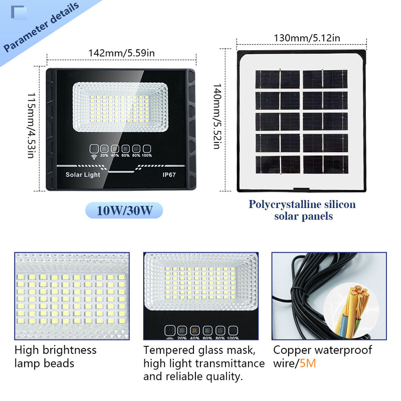 Слънчеви прожектори 10W 30W Външни соларни LED лампи LED соларни прожектори Външен водоустойчив рефлектор с дистанционно управление