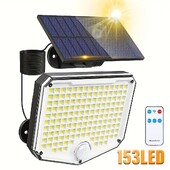 153 LED-es kültéri napelemes fali lámpa mozgásérzékelővel, távirányítóval, 3 módú biztonsági lámpával, IP65 vízálló tornácos terasz garázshoz