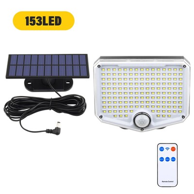 153 LED-es kültéri napelemes fali lámpa mozgásérzékelővel, távirányítóval, 3 módú biztonsági lámpával, IP65 vízálló tornácos terasz garázshoz