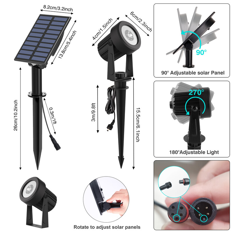 3000K/6000K соларна LED светлина Външен слънчев прожектор Слънчева градинска светлина Външна IP65 водоустойчива слънчева светлина Стенна лампа