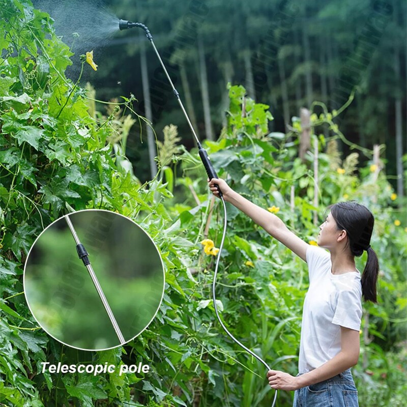 Преносима електрическа пръскачка с 2/4 дюзи за мъгла USB акумулаторна пръскачка за поливане на градина с телескопична дръжка за тревна градина
