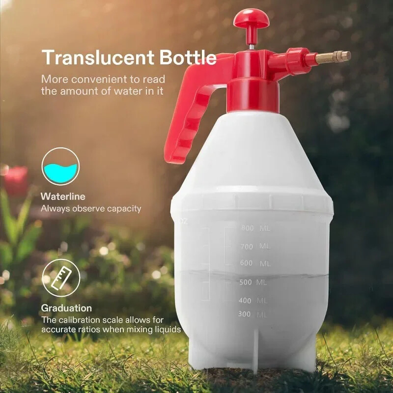 0,8 л ръчна градинска помпа пръскачка Бутилка със спрей за вода под налягане с регулируема месингова дюза за растения и разтвори за почистване на автомобили
