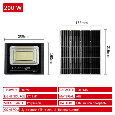 LED napelemes lámpa távirányítóval 50W 100W 200W 300W 500W kültéri vízálló IP67 utcai világítás háztáji fedélzet kültéri napelemes lámpa