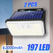 2Pack 197led Solar Motion Sensor Lights Outdoor 3 Mode IP65 Waterproof Wireless Solar Light Steps Yard Kert Kerítés Falhoz