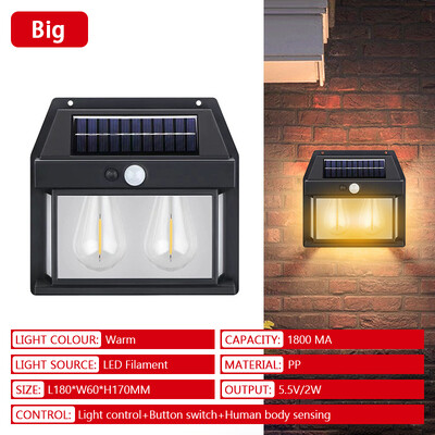 Solar LED wolfram izzószálas lámpa kültéri IP65 vízálló emberi test érzékelő fali lámpa kerti veranda udvari dekorációs világítás
