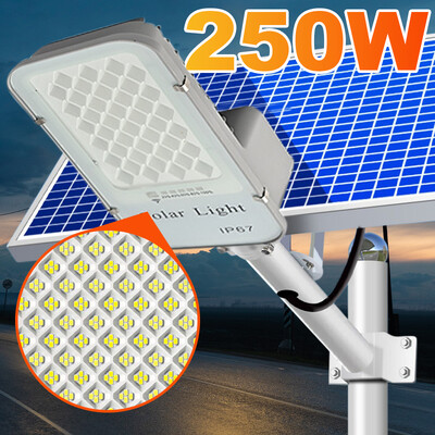 250 W LED saules gaisma āra dārza ūdensnecaurlaidīga saules ielu lampa no krēslas līdz rītausmai ar tālvadības pulti IP65 saules sienas lampa