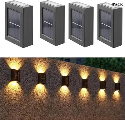 Napelemes fali lámpák UP-Down 4 PACK, megvilágító kültéri napfény-érzékelő lámpa vízálló LED modern fedélzeti világítás ház terasz dekoráció