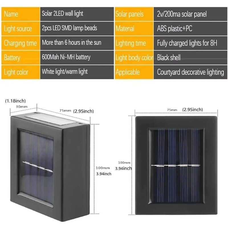Соларни стенни светлини UP-Down 4PACK, осветяване на външна слънчева светлина Сензорна лампа Водоустойчива LED модерна палуба Осветление Къща Патио Декор