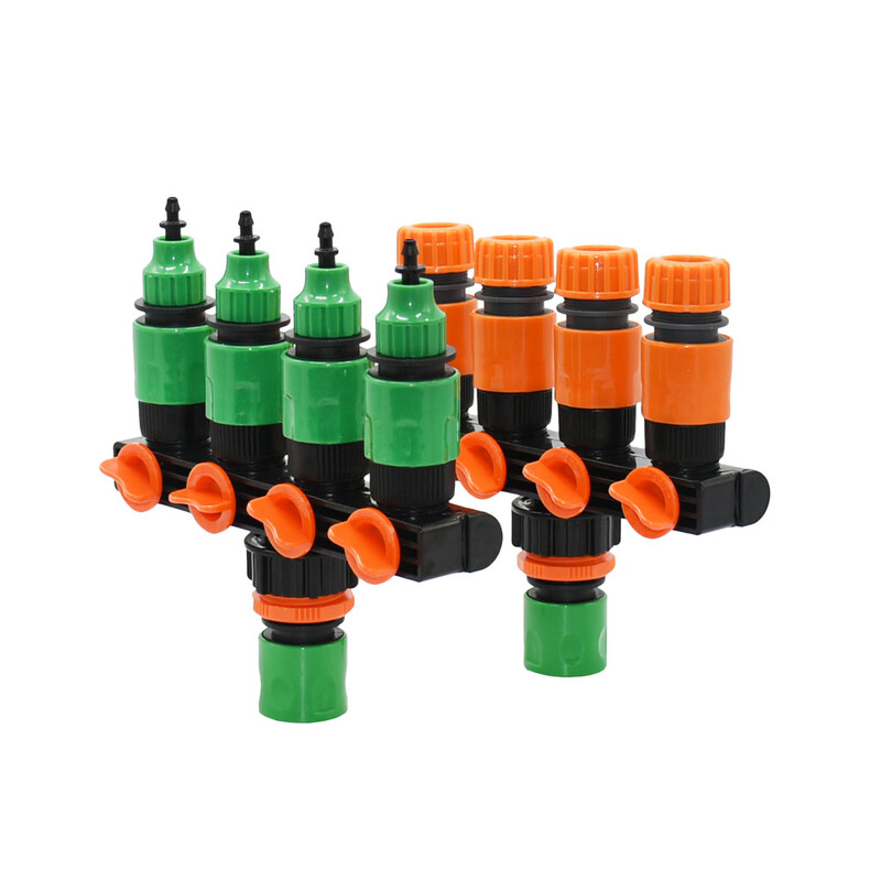 1/4 1/2" маркуч 4-пътен градински маркуч Съединител за разделяне на кран за вода Женски 1/2 3/4 резба 4 мм 1/2 инча маркуч, напоителен клапан