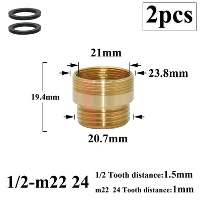 2 db 1/2 Váltás 16 18 20 22 24 26 28 mm-es férfi női menetes csaptelep adapter konyhai fürdőszoba sárgaréz buborékoló víz illesztési idomok