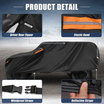 X Autohaux Full Car Cover for Jeep Wrangler JK 2/4 Door 2007 -2017 Film Aluminium Outdoor Cover Προστασία από καιρικές συνθήκες με φερμουάρ πόρτας