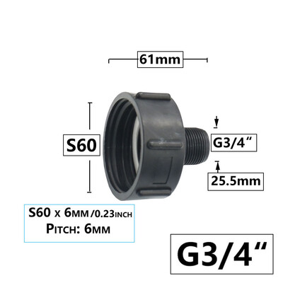 IBC Tank Adapter S60 x 1/2" 3/4` 1" 1,5 2" 63/75/80/100mm Σύνδεση σπειρώματος Ton Barrel Connect 1000 Liter IBC Tank Fitting