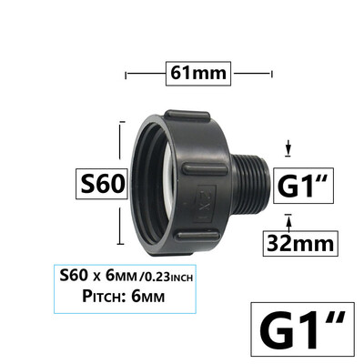 IBC Tank Adapter S60 x 1/2" 3/4` 1" 1,5 2" 63/75/80/100mm Σύνδεση σπειρώματος Ton Barrel Connect 1000 Liter IBC Tank Fitting