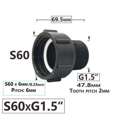 IBC Tank Adapter S60 x 1/2" 3/4` 1" 1,5 2" 63/75/80/100mm Σύνδεση σπειρώματος Ton Barrel Connect 1000 Liter IBC Tank Fitting