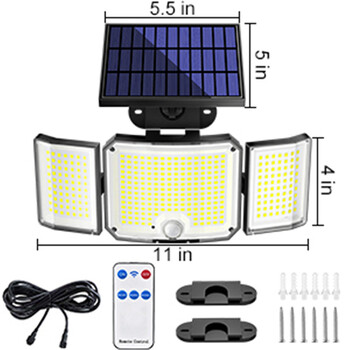 346LED соларен външен водоустойчив колан със сензор за движение, режим на дистанционно управление на прожектори, подходящ за задния двор на гаража Patio