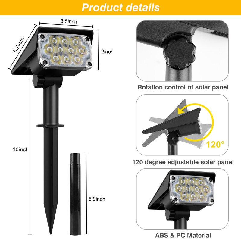 TSUN 1 kom solarno svjetlo vanjsko 3000K/6000k/RGB solarno vrtno svjetlo IP65 solarno reflektor za pejzažnu stazu solarno zidno svjetlo