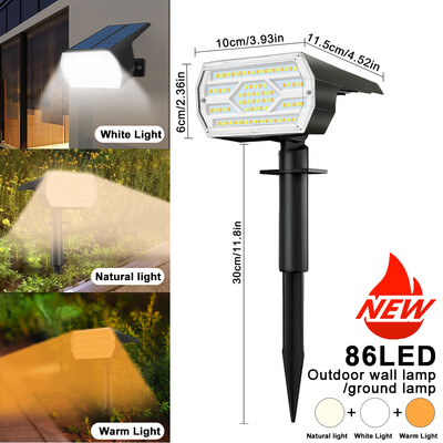72/108 LED-es napelemes spotlámpák kültéri vízálló 3 módú tájképi spotlámpák napenergiával működő fali világítás, terasz, út, kert