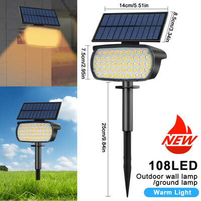 72/108 LED-es napelemes spotlámpák kültéri vízálló 3 módú tájképi spotlámpák napenergiával működő fali világítás, terasz, út, kert