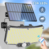 234LED napelemes kültéri lámpák 3 üzemmódú mozgásérzékelővel, napelemes világítás távirányítóval, IP65 vízálló biztonsági napelemes fali lámpával
