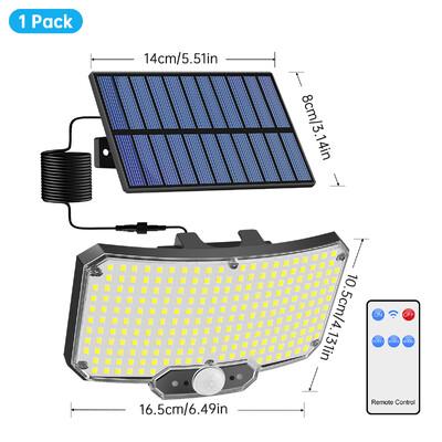 234LED napelemes kültéri lámpák 3 üzemmódú mozgásérzékelővel, napelemes világítás távirányítóval, IP65 vízálló biztonsági napelemes fali lámpával