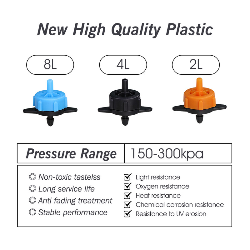 20PCS 2L 4L 8L Emiteri s kompenzacijom tlaka Kapaljke s fiksnim protokom Sustav za navodnjavanje vrta može se spojiti na staklenik fHose