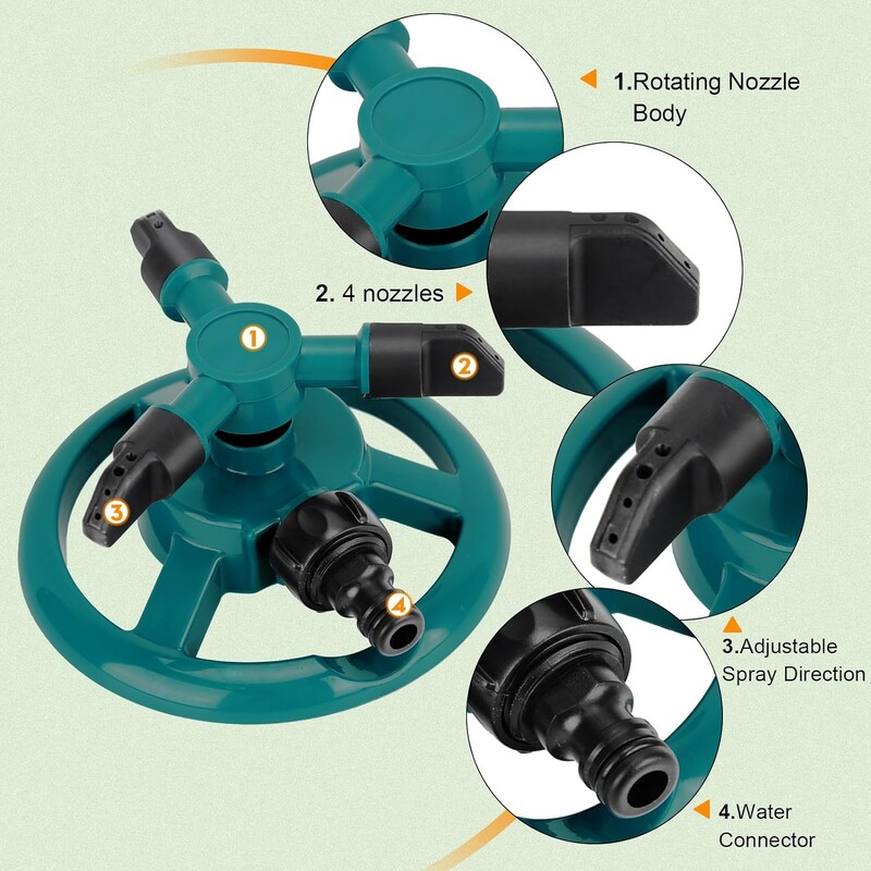 Mlaznica za raspršivanje 360 stupnjeva, automatski rotirajući raspršivač vode za vrtne travnjake, automatska prskalica za zalijevanje vrta, pribor za navodnjavanje