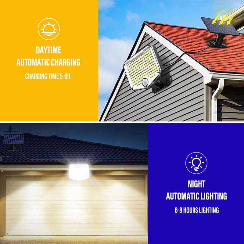 153LED vanjski solarni zidni svijećnjak sa senzorom pokreta, daljinskim upravljačem Sigurnosno svjetlo u 3 načina IP65 Vodootporan za verandu i dvorišnu garažu