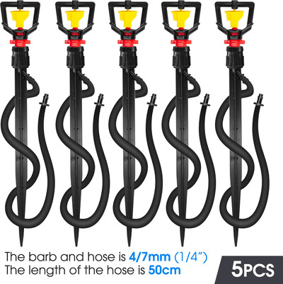 5PCS 360° Rotary Micro Sprinkler 21cm Stake Adjustable Flux Garden Lawn Θερμοκήπιο Πότισμα Ακροφύσιο Πότισμα Big Wheel