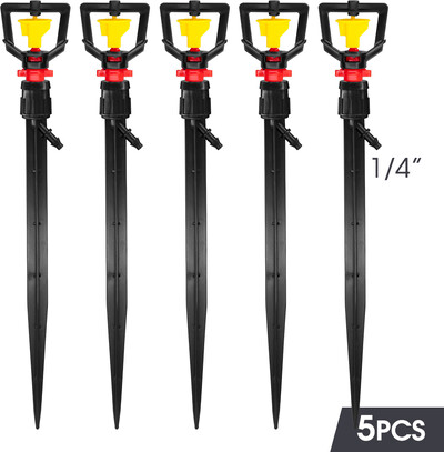 5PCS 360° Rotary Micro Sprinkler 21cm Stake Adjustable Flux Garden Lawn Θερμοκήπιο Πότισμα Ακροφύσιο Πότισμα Big Wheel