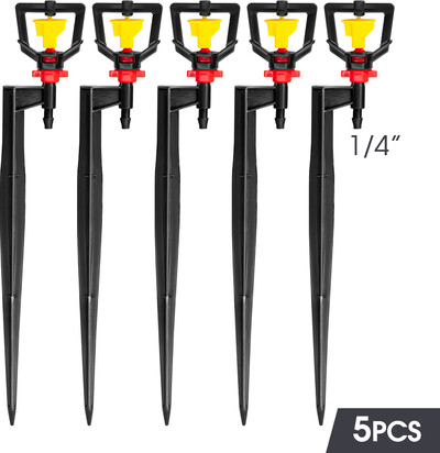 5PCS 360° Rotary Micro Sprinkler 21cm Stake Adjustable Flux Garden Lawn Θερμοκήπιο Πότισμα Ακροφύσιο Πότισμα Big Wheel