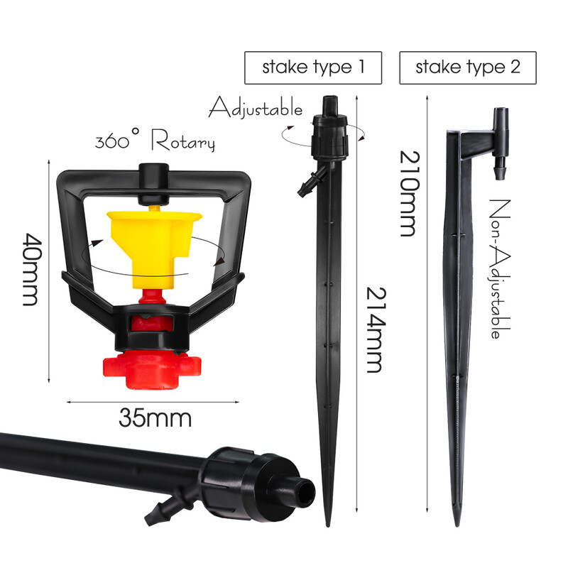 5PCS 360° rotacijska mikro raspršivač 21 cm kolac podesivi fluks vrt travnjak staklenik navodnjavanje mlaznica veliki kotač